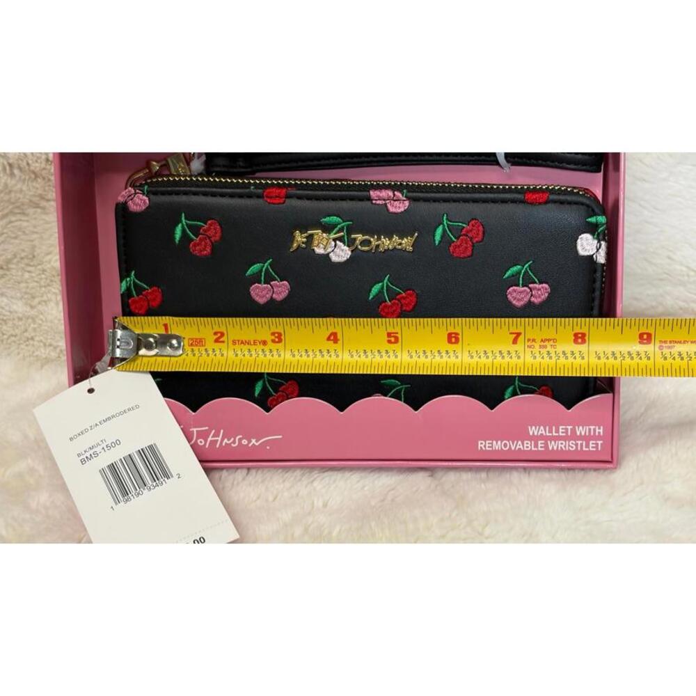 Betsey Johnson Cherry Embroidered Wallet with Removable Wristlet – Black - Picture 4 of 6